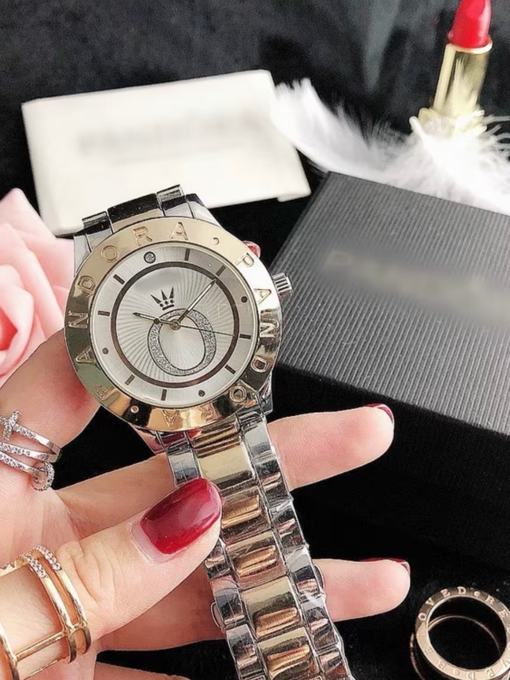 Pandora Silver-Tone Women's Bracelet Watch with Gold Accents